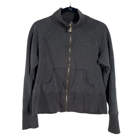 Champion Jacket Women XL Gray Fleece Full Zip Sweatshirt Yoga Workout Y2k Fitted - Picture 14 of 16